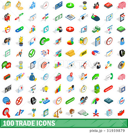 100 trade icons set, isometric 3d style 31939879