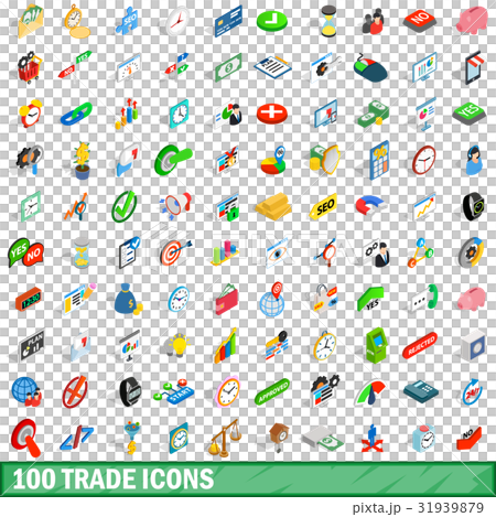 100 trade icons set, isometric 3d style 31939879