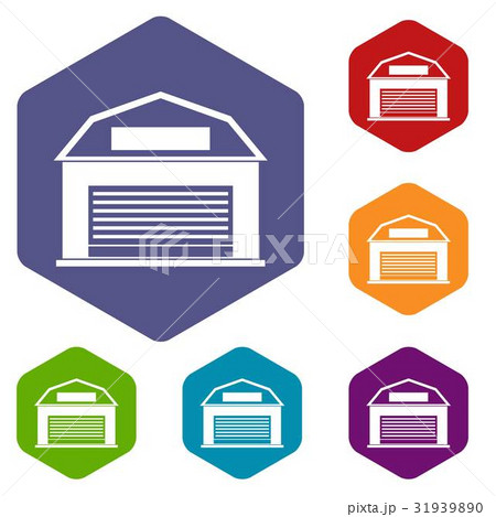Industrial building icons set hexagon 31939890