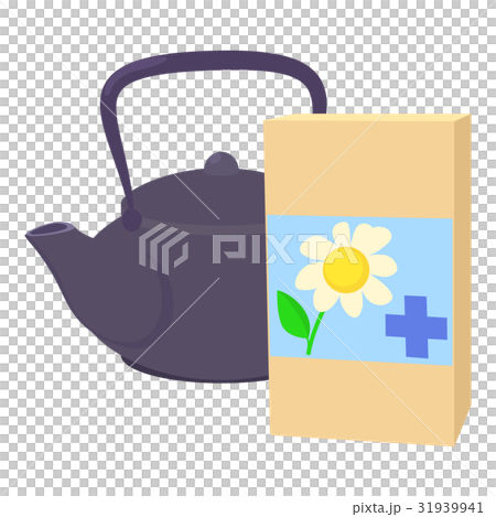 Teapot of herbal tea with chamomile icon 31939941