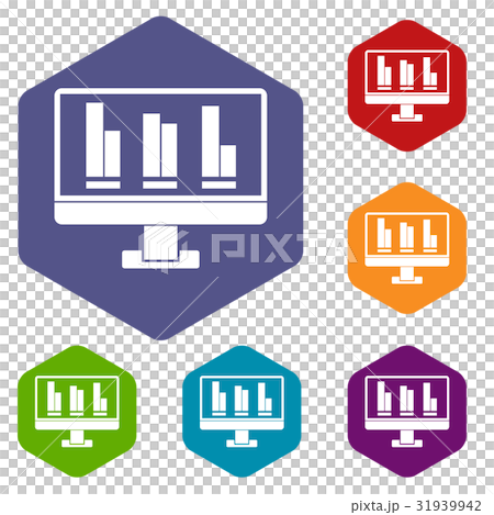 Business graph at computer screen icons set Business graph at computer screen icons set 31939942