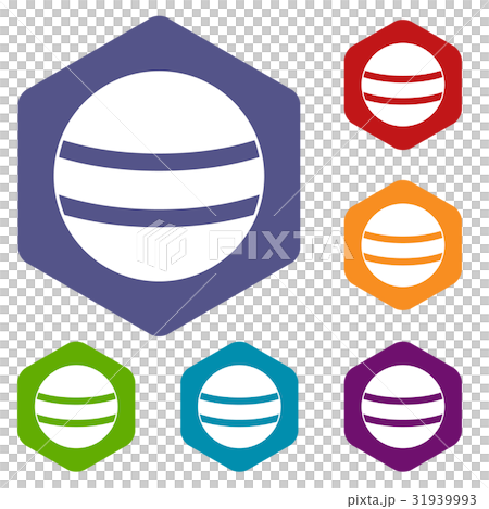 Black with white stripes icons set hexagon 31939993