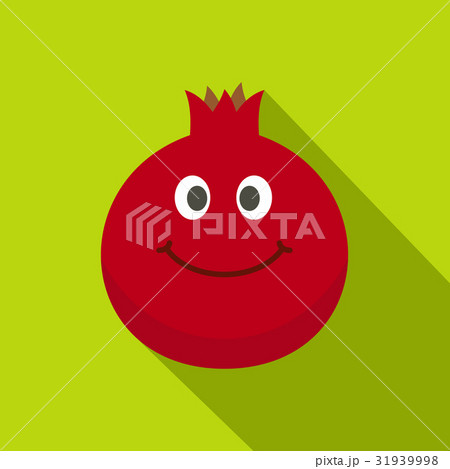 Ripe smiling pomegranate fruit icon, flat style Ripe smiling pomegranate fruit icon, flat style 31939998