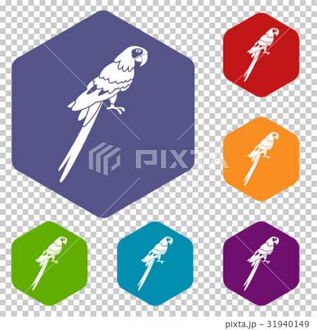 Brazilian parrot icons set hexagon 31940149