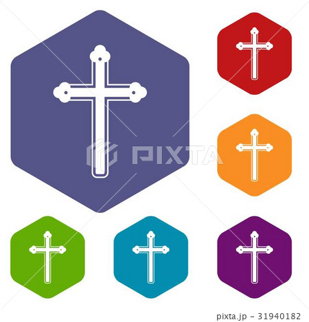 Holy cross icons set hexagon 31940182