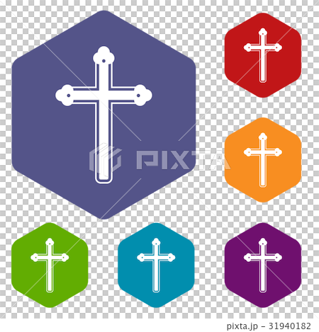 Holy cross icons set hexagon 31940182