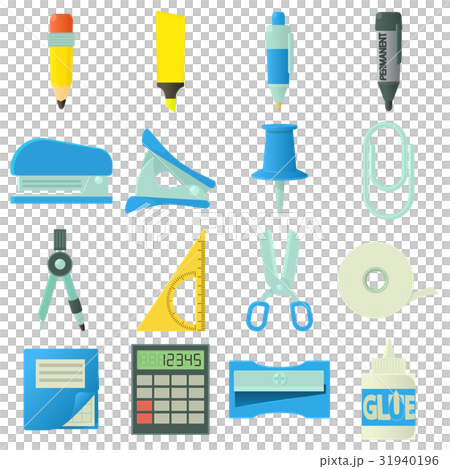 Stationery icons set, cartoon style Stationery icons set, cartoon style 31940196