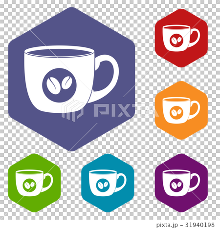 Cup of coffee icons set hexagon Cup of coffee icons set hexagon 31940198