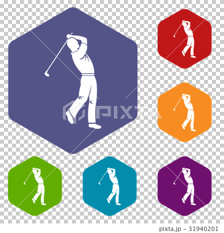 Golf player icons set hexagon Golf player icons set hexagon 31940201