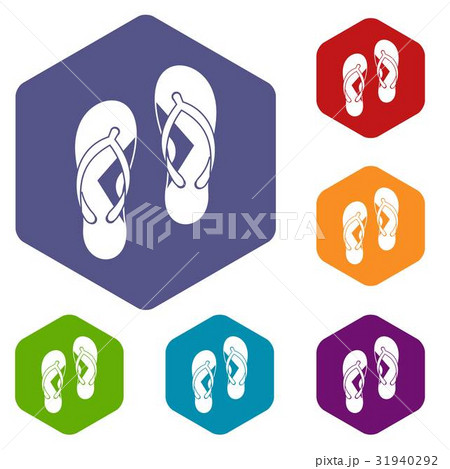 Flip flop sandals icons set hexagon 31940292