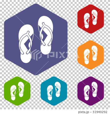 Flip flop sandals icons set hexagon 31940292