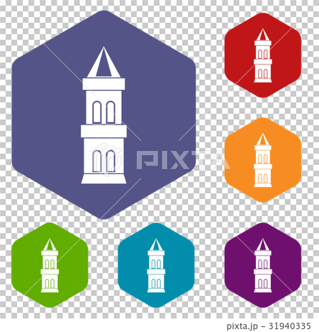 Castle tower icons set hexagon 31940335