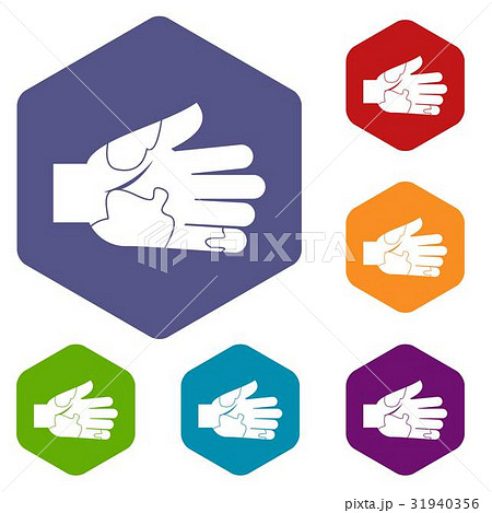 Hand with stains icons set hexagon 31940356
