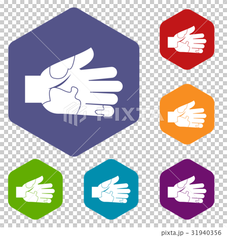 Hand with stains icons set hexagon Hand with stains icons set hexagon 31940356