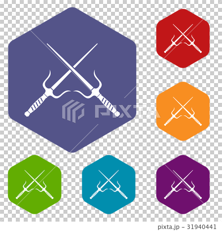 Pair of Sai icons set hexagon Pair of Sai icons set hexagon 31940441