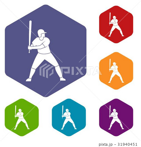 Baseball player with bat icons set hexagon 31940451