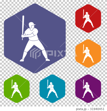 Baseball player with bat icons set hexagon 31940451