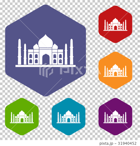 Taj mahal icons set hexagon 31940452