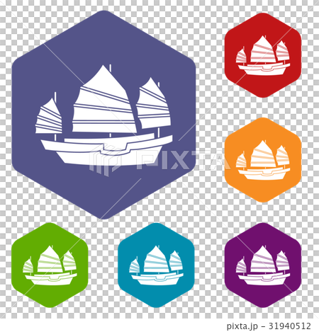 Junk boat icons set hexagon 31940512