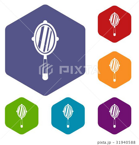 Hand mirror icons set hexagon Hand mirror icons set hexagon 31940588