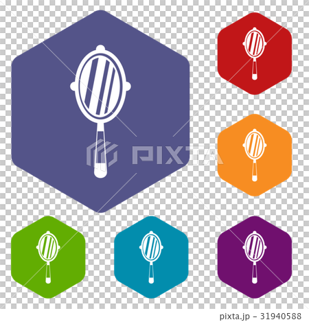 Hand mirror icons set hexagon Hand mirror icons set hexagon 31940588