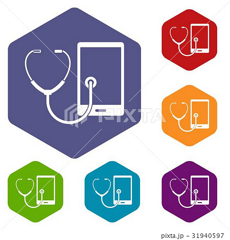 Phone diagnosis icons set hexagon 31940597