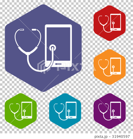 Phone diagnosis icons set hexagon 31940597