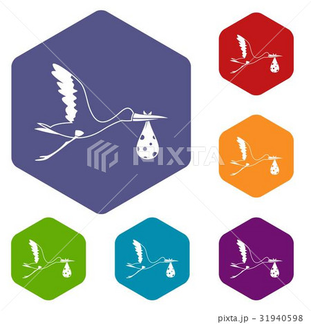 Stork carrying icons set hexagon 31940598