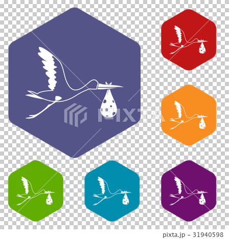Stork carrying icons set hexagon 31940598