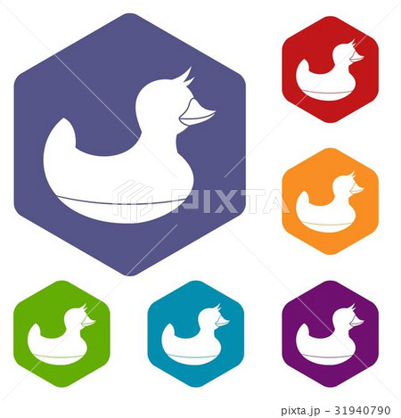 Black duck toy icons set hexagon Black duck toy icons set hexagon 31940790