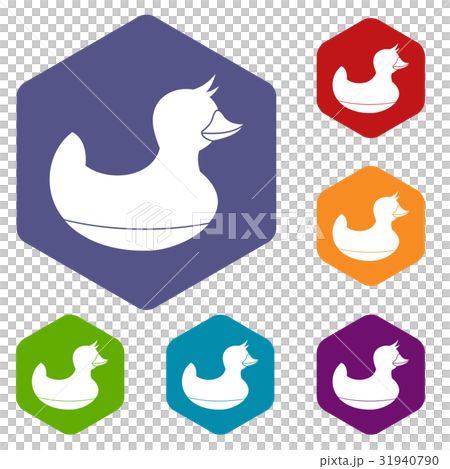 Black duck toy icons set hexagon Black duck toy icons set hexagon 31940790
