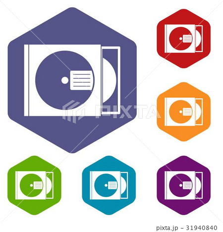 CD box with disc icons set hexagon 31940840