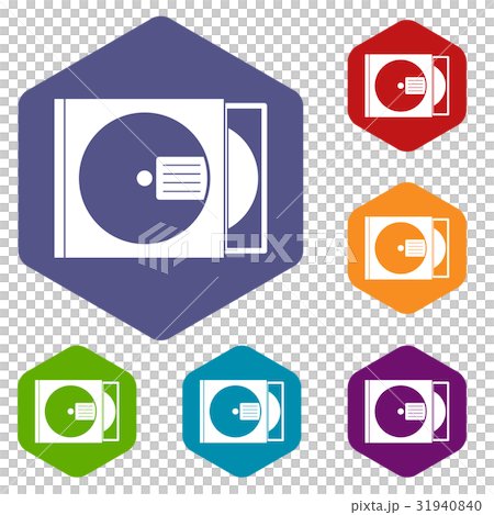 CD box with disc icons set hexagon CD box with disc icons set hexagon 31940840