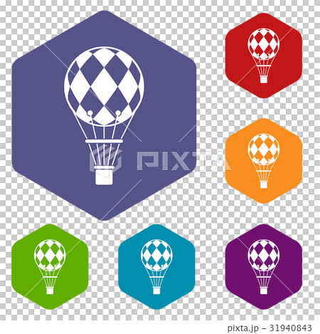 Checkered air balloon icons set hexagon Checkered air balloon icons set hexagon 31940843
