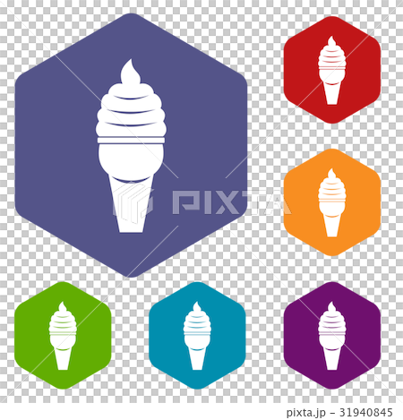 Ice cream in waffle cone icons set hexagon Ice cream in waffle cone icons set hexagon 31940845