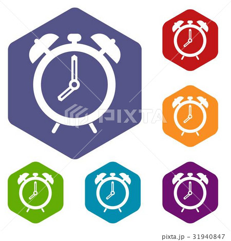 Alarm clock icons set hexagon Alarm clock icons set hexagon 31940847