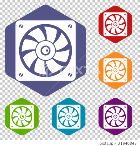 Computer fan icons set hexagon Computer fan icons set hexagon 31940848