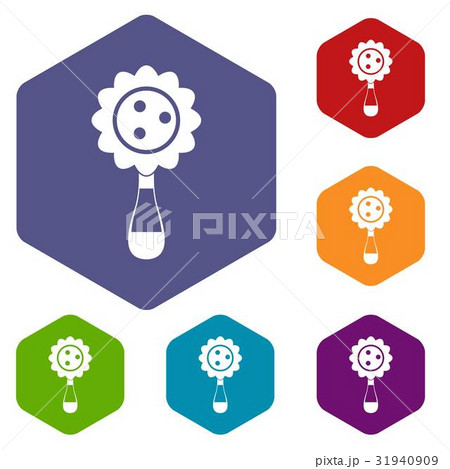 Rattle baby toy icons set hexagon Rattle baby toy icons set hexagon 31940909