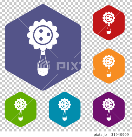 Rattle baby toy icons set hexagon 31940909