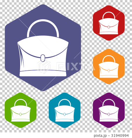 Little woman bag icons set hexagon 31940994