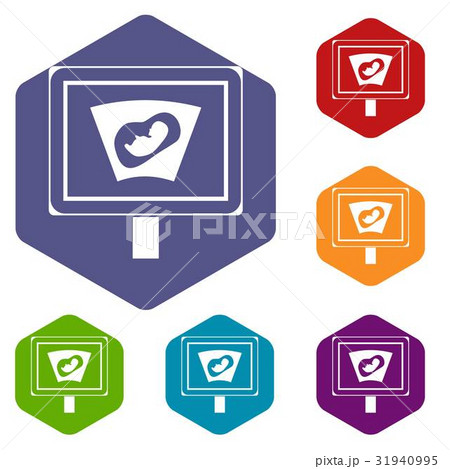 Ultrasound of baby in mother womb icons set Ultrasound of baby in mother womb icons set 31940995