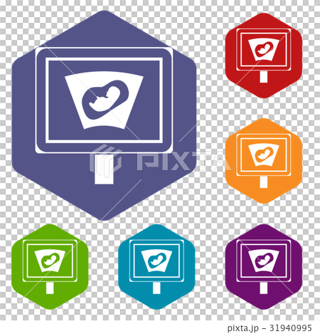 Ultrasound of baby in mother womb icons set 31940995