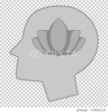 Head silhouette with lotus inside icon monochrome Head silhouette with lotus inside icon monochrome 31941214
