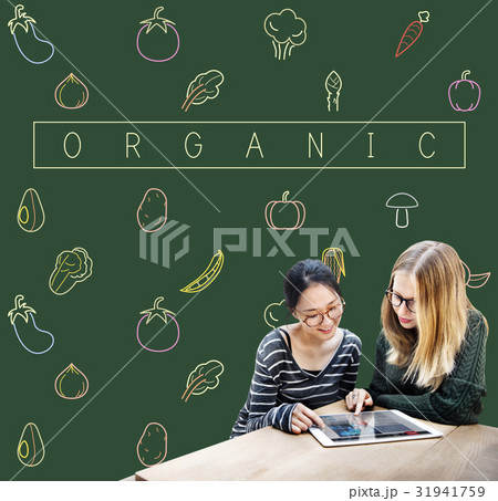 Friends talking with the graphic of vegetable fresh food 31941759