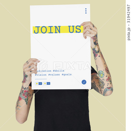 Hands holding network graphic overlay banner 31942497