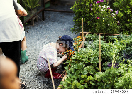 Kid is using magnifier studying 31943088
