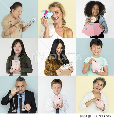 Collages diverse people with savings concept 31943785