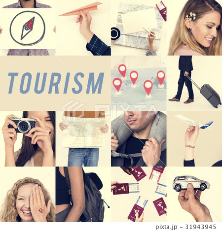 Set of People Traveling Journey Studio Collage Set of People Traveling Journey Studio Collage 31943945