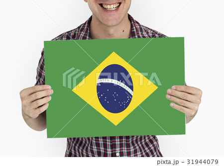 Man Hands Hold Brazil Flag Patriotism 31944079