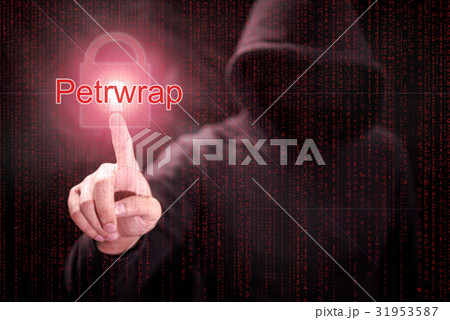 Hacker pointing Petrwrap ransomware cyber attack 31953587